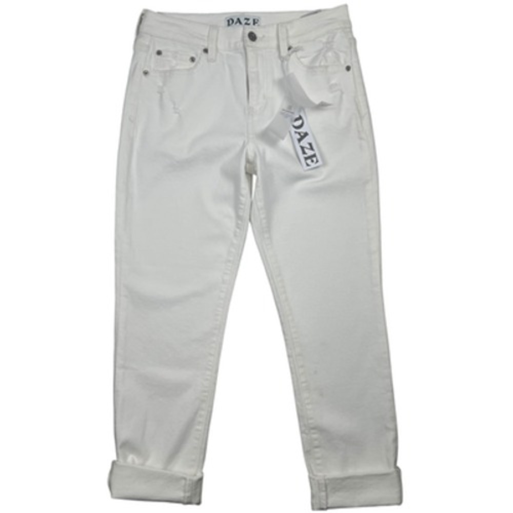Daze Jeans Womens 30 White Lovergirl Mid Rise Roller Cuffed Stretch Denim